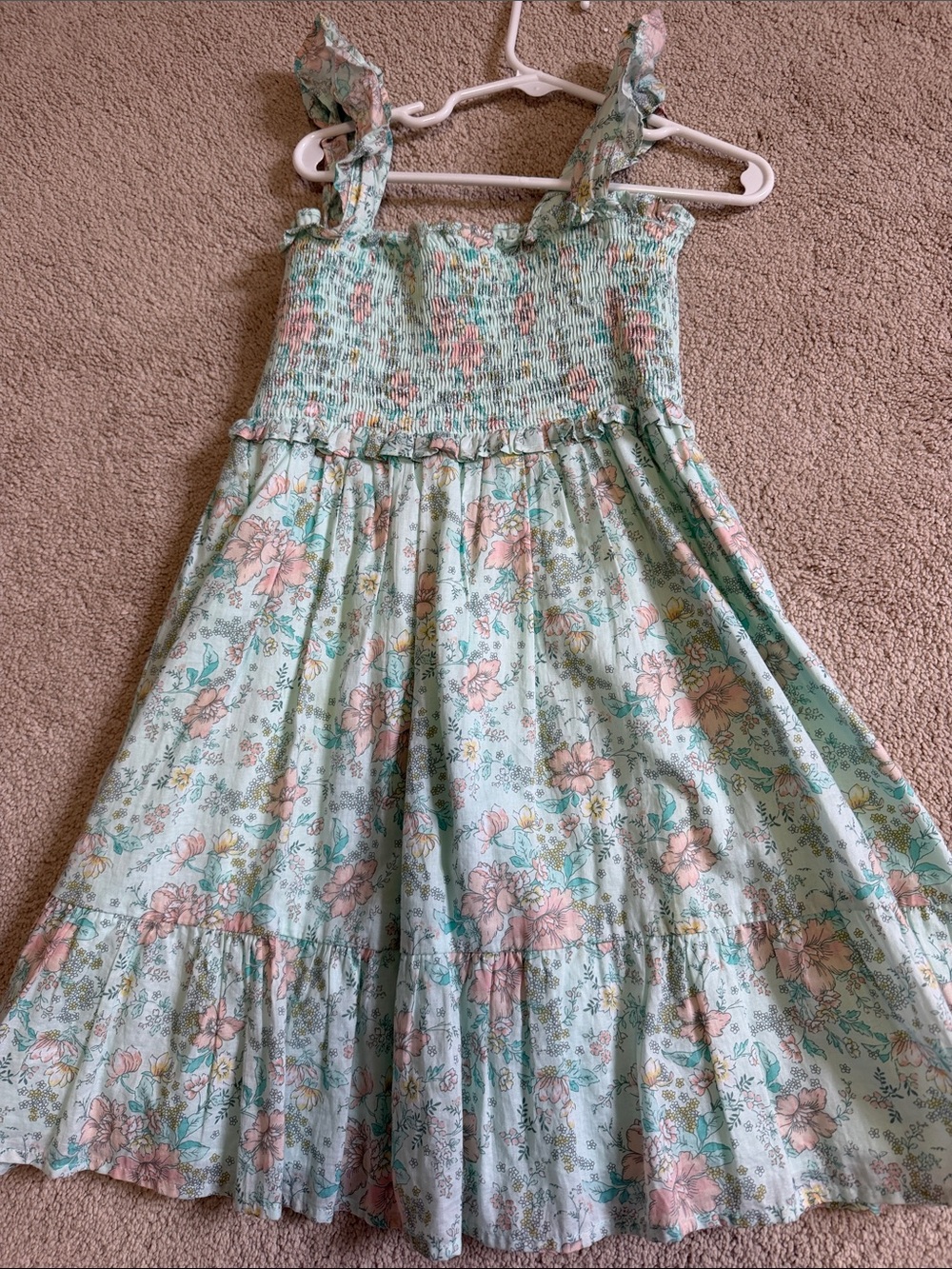 Janie and Jack size 7 Smocked Floral Sundress for Kids - Pastel Mint and Pink